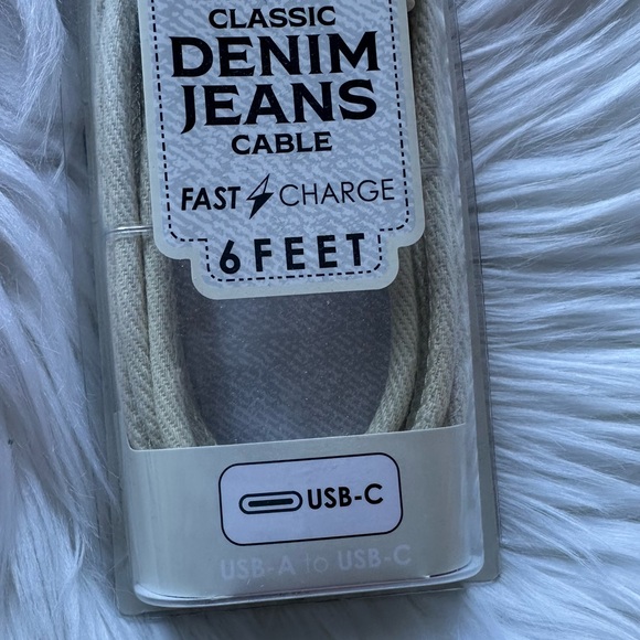 Powertek Cream Denim Jeans 6 Ft Fast USB Cable Charger - Picture 3 of 4